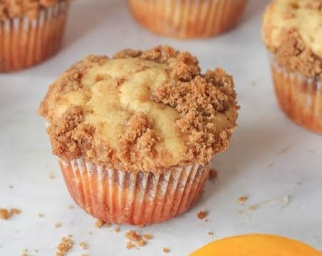 Easy Peach Muffins With Crumble Topping top view