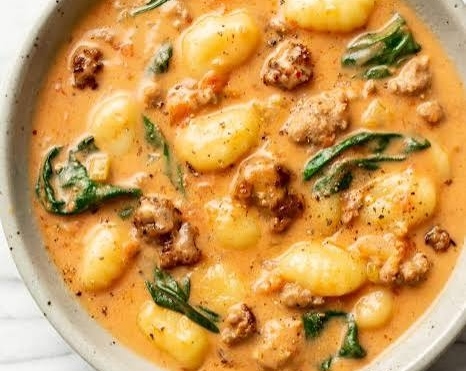 Easy Creamy Garlic Parmesan Sausage and Gnocchi top view