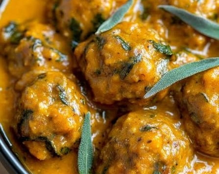 Best Creamy Pumpkin Chicken Meatballs in Sage Cream Sauce top view