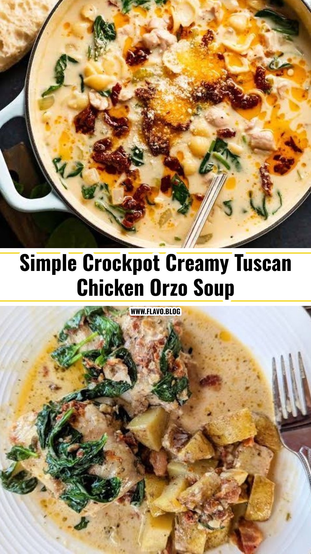 Cozy Creamy Crockpot Tuscan Garlic Chicken Orzo Soup