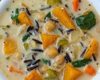 Cozy One Pot Butternut Squash and Wild Rice Soup top view