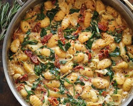 Creamy Tuscan Roasted Red Pepper Gnocchi Comfort Bowl suggested serving
