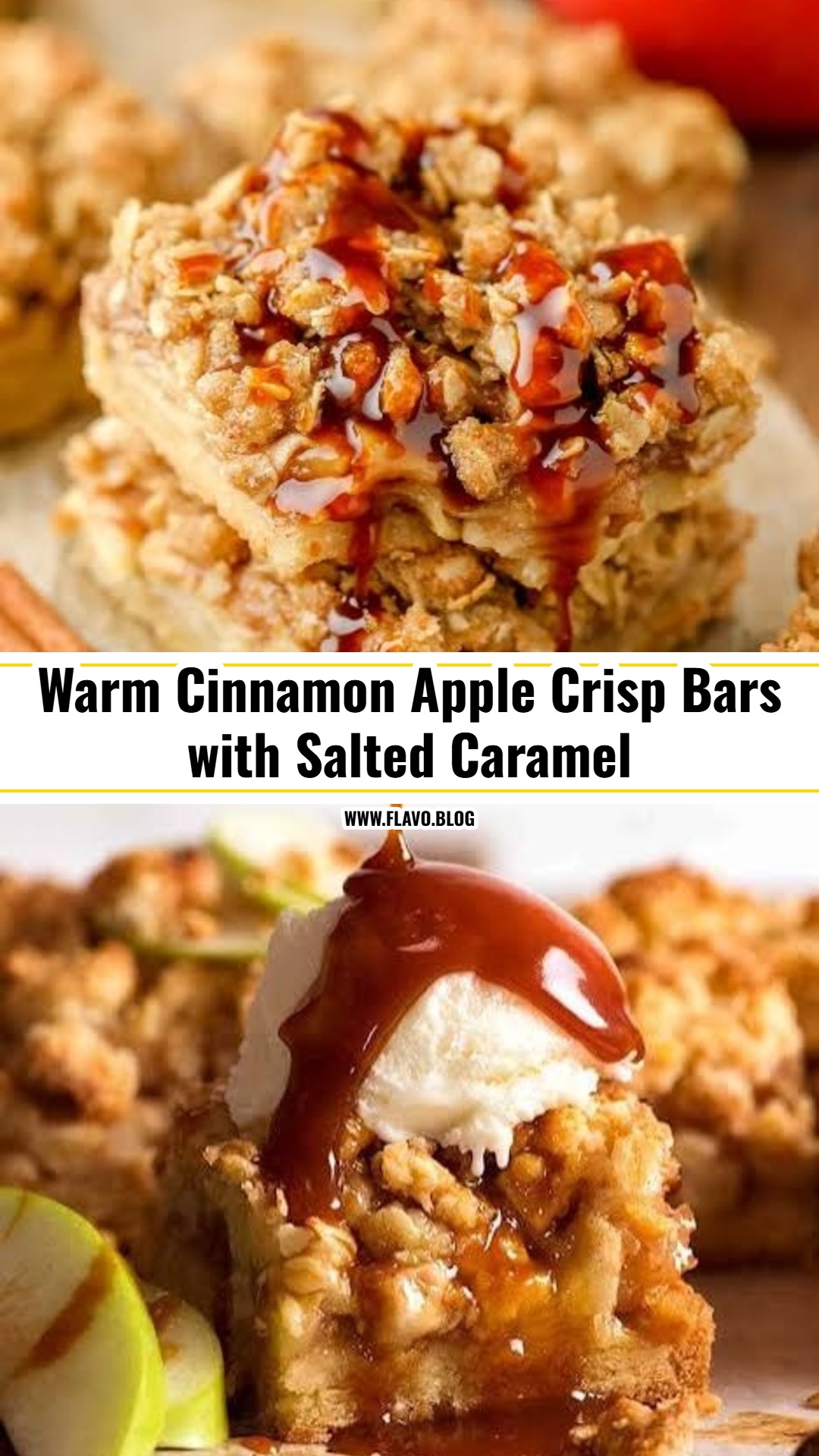Easy Cinnamon Apple Crisp Bars with Salted Caramel