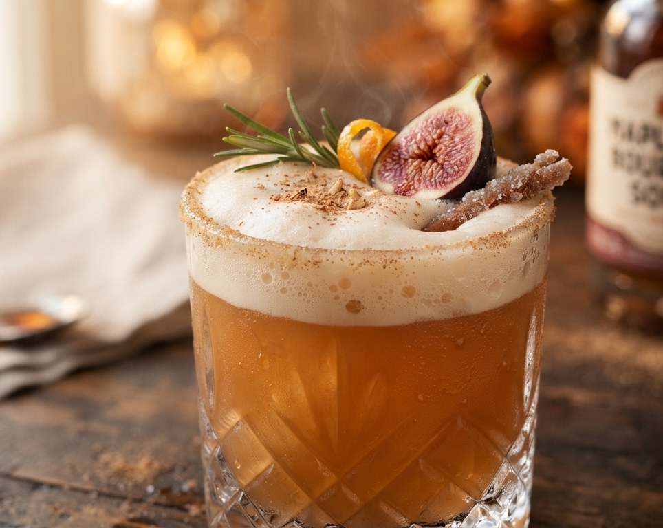 Spiced Maple Fig Bourbon Sour is the best fall drink suggested serving