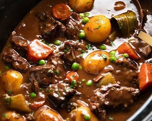 The Best Slow Cooker Beef and Potato Stew Recipe Ever top view