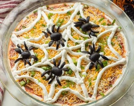 The Best Spiderweb Taco Dip Recipe Ever top view