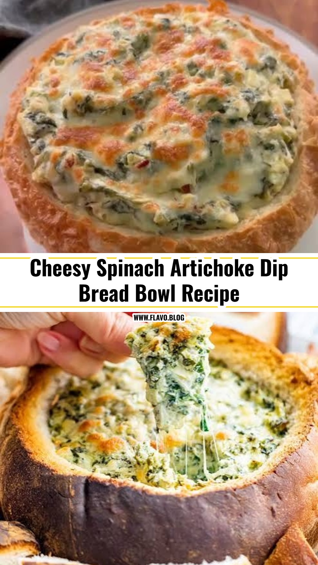Ultimate Game Day Spinach Artichoke Dip Bread Bowl