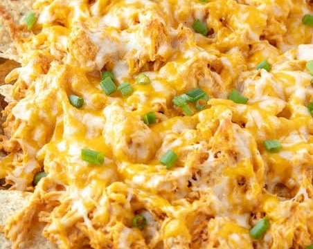 Ultimate Loaded Sheet Pan Buffalo Chicken Nacho Dip top view