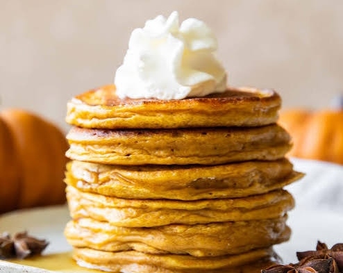 Viral Fluffy High Protein Pumpkin Spice Pancakes top view
